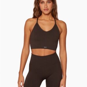 SET Active Sculptflex Ribbed V Bra — Espresso Brown Seamless Athleisure